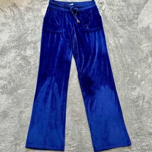 Juicy Couture Blue Velour Lounge Track Pants Women S Y2K Drawstring Straight Leg